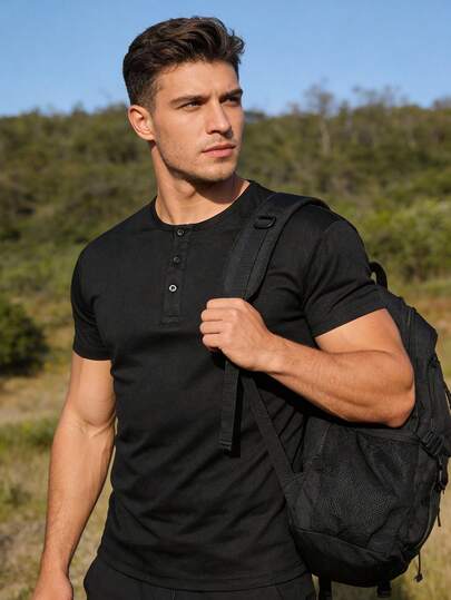 Men's Solid Color Short Sleeve Polo Shirt, Outdoor Hiking, Daily Fitness, Casual Versatile Breathable Comfortable Top