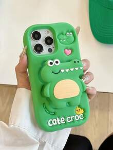 Cartoon 3D Stand Crocodile Phone Case Compatible With IPhone 17, 16, 15, 14, 13, 12, 11 - Green - View 1