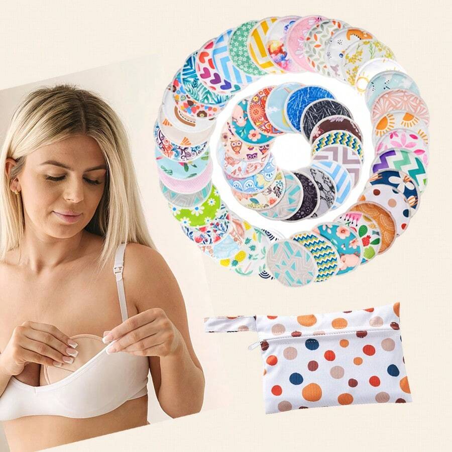 Almohadillas de lactancia reutilizables para mamás que amamantan - Suaves y lavables, incluye almohadillas de lactancia de 12 cm con bolsa de almacenamiento mini