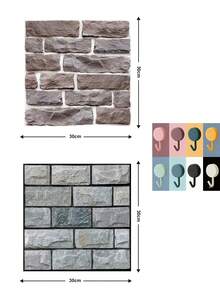 20片3D仿石自粘墙板，3D墙贴，适用于客厅、厨房、浴室、农舍风格装饰墙砖，防溅水 - 彩色 - 查看 8