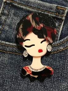 1pc Creative Acrylic Girl Brooch, Fashionable & Unique Ladies Brooch, Cartoon Elegant Women Brooch, Bag Accessory Pin, Best Birthday Gift For Friends - Fashion Acrylic Brooch - View 16