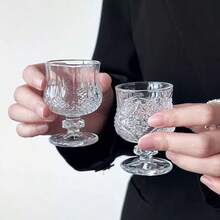 12/6/4/2/1pcs Rhinestone/Butterfly Pattern 40ml Stemmed Glass Cups, Transparent And Refractive, High-Value Mini One-Bite Cups, Stemmed Design Prevents Excessive Drinking - Clear - View 5