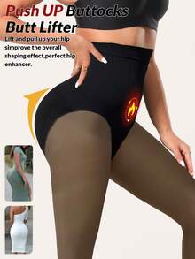 1件装女士高腰保暖连裤袜无缝塑身收腹提臀平腹塑形长裤 - 黑色 - 查看 2