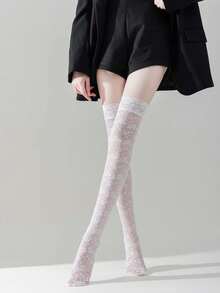 3 đôi tất dài đến đùi cho nữ, màu đen trắng, viền ren, chất liệu lưới mỏng, mềm mại và thoải mái, thích hợp cho thời tiết ấm áp, mùa xuân/hè. - Nhiều màu - Xem 8