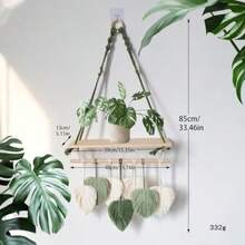 FIAN Lumbor37 Tapiz Grande de Macramé Bohemio Tejido a Mano para Colgar en la Pared Arte de Pared Tejido Tapiz con Borlas de Hojas para Hogar Recámara Galería Apartamento Verde - como en la foto - Ver 2