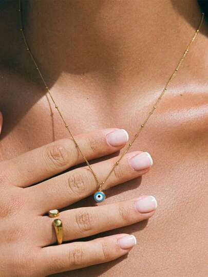 1 pieza Collar con colgante de ojo malvado azul a prueba de agua y resistente a la decoloración de acero inoxidable, adecuado para uso diario de mujeres