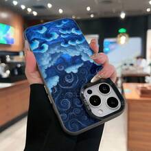 Nubes, olas y estrellas se arremolinan. Esta elegante funda es compatible con los modelos  17, 16, 15, 14 Pro Max, 13, 12, 11, XR y XS Plus. Fabricada en silicona TPU, ofrece protección contra golpes y caídas, además de una sensación superior. Es el regalo ideal para familiares, amigos y seres queridos, y la opción perfecta para Año Nuevo. - Negro - Ver 4