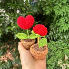 1 件心形盆栽植物，精美钩编花朵，布艺仿真牡丹装饰 | 永恒的爱意，纱线编织 | 七夕节、母亲节和生日的轻奢礼物 | 永恒的手工小花盆，非常适合办公桌、汽车仪表盘、家居装饰和生日礼物。 - 彩色 - 查看 6