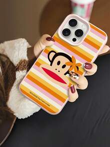 Paul Frank 官方授权液态硅胶手机壳，全包防震保护，带摄像头保护盖，猴子条纹花朵图案，全新设计，兼容 13/14/15/16/17 Pro Max - 彩色 - 查看 4