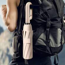 1 pieza Paraguas plegable automático, tela de poliéster a prueba de viento con resorte, mango personalizado con gancho, apertura/cierre con un solo botón, unisex