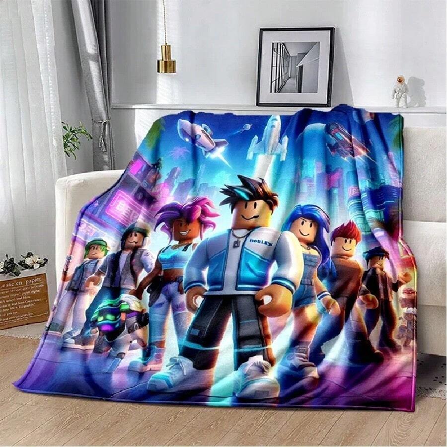 3D R-Robloxs Cartoon Game Blanket,Soft Throw Blanket For Home Bedroom Bed Sofa Picnic Travel Office Cover Blanket Gift 4 - 白色 - 查看 1