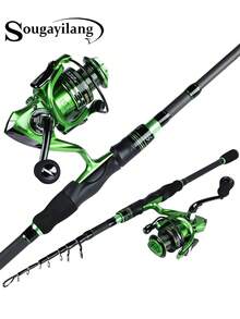 1 Set Spinning Rod And Reel Combo | 1.8m Carbon Fiber Fishing Rod With Rod Cap, Dual Guide Control System | Aluminum Alloy Line Cup, Carbon Fiber Drag Washers, Suitable For Saltwater And Freshwater - Green - View 1