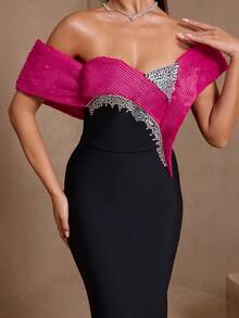 撞色水钻装饰不对称正式礼服，适合晚宴 - 彩色 - 查看 8