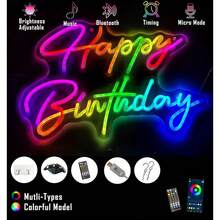 Smart RGB & Color Flow Effect Happy Birthday LED Neon Sign With Remote & App Control Music Sync Timer Setting LED Acrylic Light For Wall Party Décor Bedroom Bar Wedding Home Birthday USB Powered - Happy Birthday App - View 3