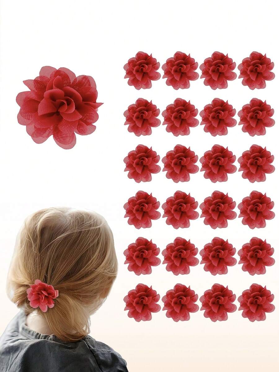 24 PCS Chiffon Flower Hair Bows Clips Artificial Fabric Flower Hair Clips Fine Accessories For Girls
