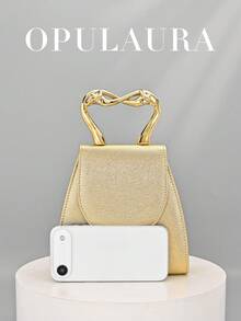 OpulAura 2026 新款闪亮金色枝形心形手提包，简约创意女士手拿包，单只金属装饰时尚皮革手提包，适合女士派对、婚礼、晚宴、正式场合。是送给派对女孩和女性朋友的完美礼物，用途广泛，适用于聚会、婚礼、舞会、晚宴/正式活动。 - 金色 - 查看 4