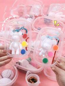 1个/4个随机流体熊钥匙扣，DIY涂鸦创意石膏玩具，DIY手工吊坠