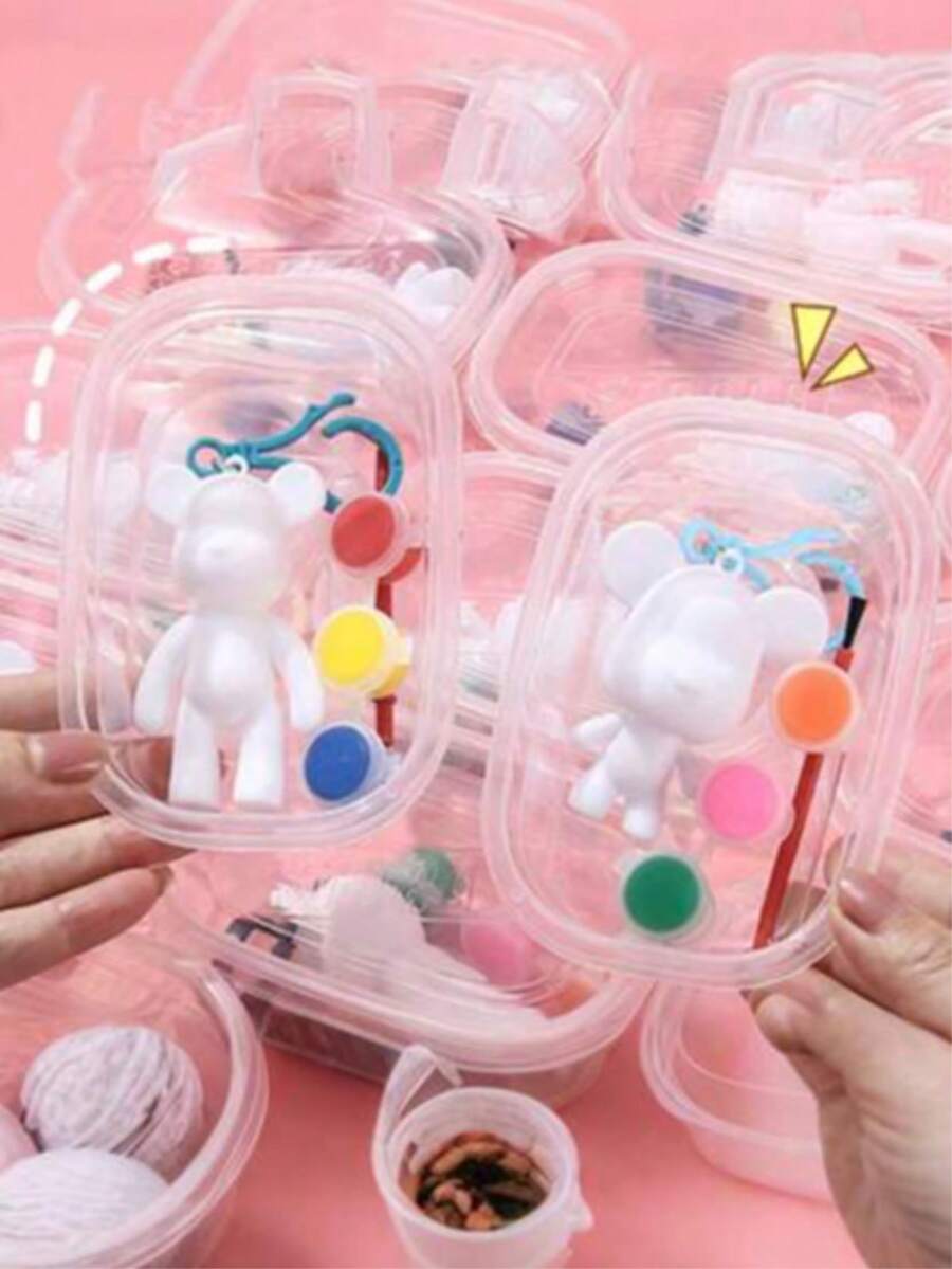 1个/4个随机流体熊钥匙扣，DIY涂鸦创意石膏玩具，DIY手工吊坠