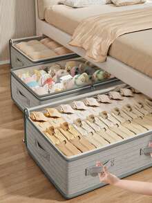 1件装被子、毯子、床单、衣物、毛绒玩具收纳袋，抽屉整理袋，灰色条纹床底收纳袋，衣柜整理袋，升级加厚面料，宽敞舒适的提手，适用于家庭、床铺、仓库收纳