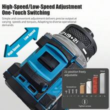 Mamidw 3300RPM 无绳电动螺丝刀，空载转速高，扭矩高达 380 牛米，一键正反转开关，性能强劲，钻孔轻松便捷（仅主机），兼容 Makita 18V 电池针脚 - 藍色 - 查看 7