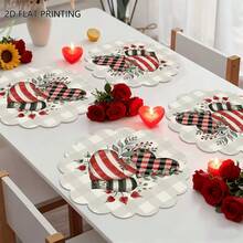 2/4/6/8/10pcs Valentine's Day Round Placemats, 13.8inch*35cm, Buffalo Plaid Heart Truck Design, Suitable For Restaurants, Kitchens, Dinner Parties, And Various Occasions, Can Be Used As Dining And Holiday Outdoor Tabletop Decor For Valentine's Day, Mother's Day - Multicolor - View 14