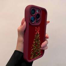 Funda para teléfono con lazo de árbol de Navidad. Esta elegante funda con efecto espejo presenta un festivo diseño de árbol de Navidad adornado con un vibrante lazo rojo. Es compatible con  17,  16 Pro Max,  15 Pro Max,  13 y  12. Fabricada con TPU resistente, garantiza protección contra golpes y caídas. Perfecta para regalar a familiares, amigos y seres queridos durante las fiestas, ideal para Navidad, cumpleaños o cualquier ocasión especial. - Burdeos - Ver 4
