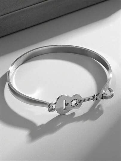 1 pieza Pulsera de guitarra de acero inoxidable de estilo simple para hombres y mujeres, joyería de moda y elegante para fiestas, festivales de música y regalos