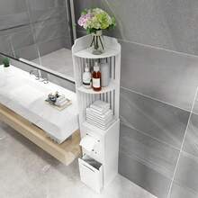 EZIFY White Bathroom Storage Cabinet Slim Freestanding - Moisture-Proof Wood-Plastic With Drawers, Over Toilet Shelf For Towels Cosmetics Toiletries - trắng - Xem 7