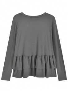 2025 Ruffle Hem/Frill Trim Casual Spring/Autumn Women Long Sleeve Cardigan Top - Grey - View 6