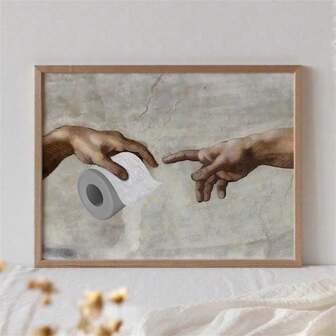1PC Framed/Unframed Vintage Funny Bathroom Wall Art Canvas Poster Print Retro Renaissance Toilet Paper Funky Painting Minimalist Picture Moder Home Living Room Bedroom Apartment Decoration,Restroom Decor