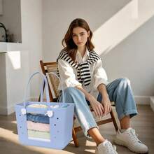 Beach Bag Rubber Tote Bag Waterproof Travel Bags Washable Open Tote Bags For Beach, Sports And Picnic,Large,Magenta - Màu đỏ tía - Xem 3