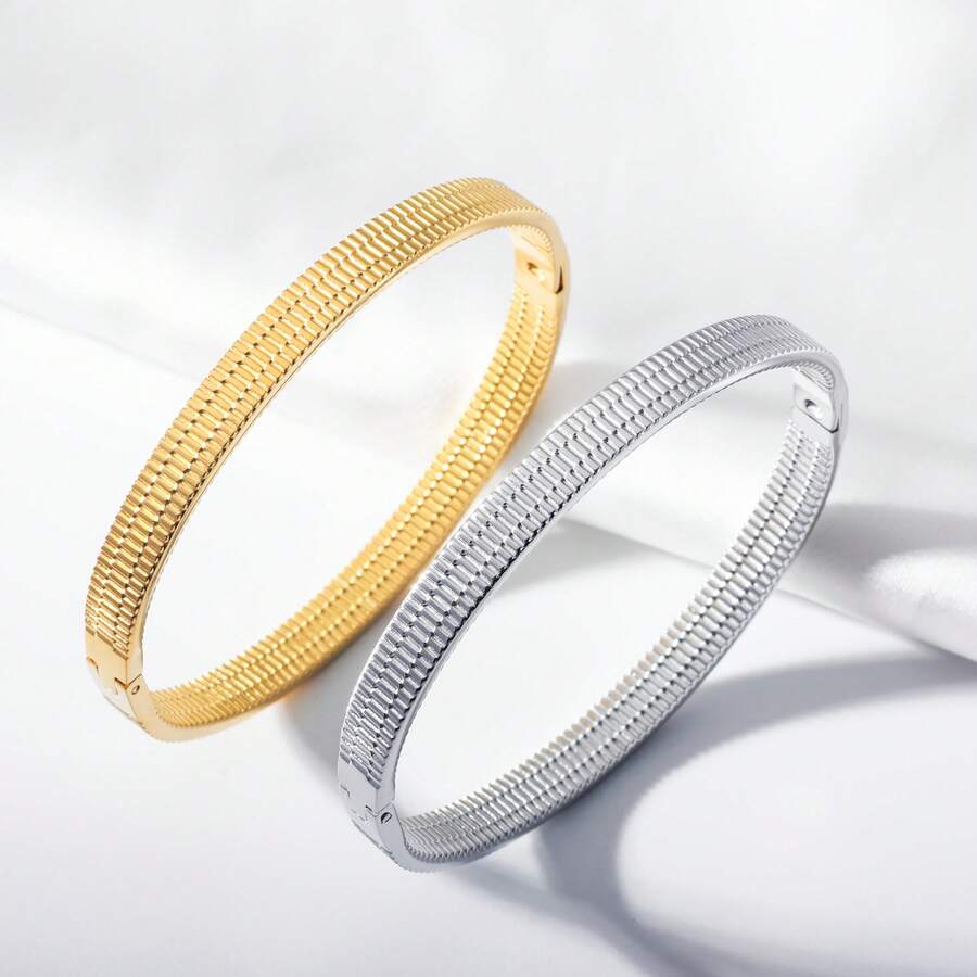 1 件个性化纹理手链 - 由 18K 镀金不锈钢制成，简约风格，适合日常佩戴和节日佩戴，是完美的时尚礼物，男女皆宜，圣诞手链。 - 手鐲 - 查看 1
