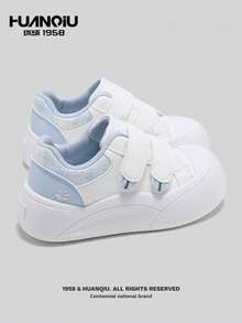 HUANQIU Women's Hook And Loop Thick Sole Platform Sneakers, Casual Soft Bottom Athletic Shoes - Blue and White - View 5