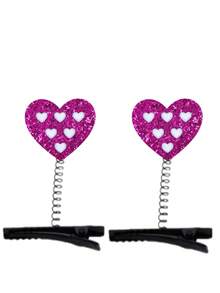 1pair Valentine's Day Hair Clip, Heart-Shaped Love Arrow Pink Glitter Heart,Glitter Kawaii Couple Hair ClipSnap Barrette For Women - Multicolor - View 19