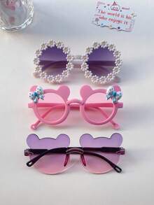 3/6 piezas Gafas de sol infantiles lindas con diseño de oso de dos colores, orejas de oso de peluche, forma de corazón, orejas de gato para niños - Multicolor - Ver 9