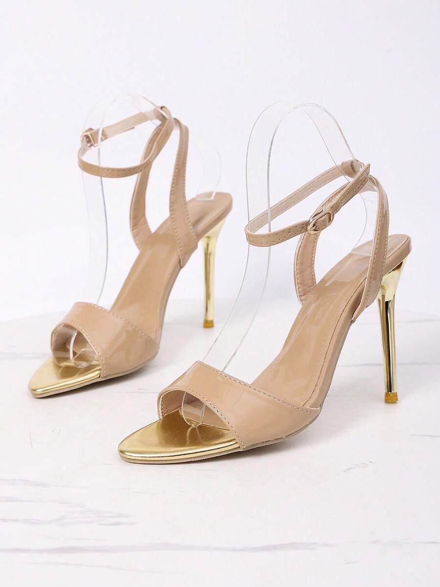 Women's High Heel Sandals, Stiletto Heel Strap Elegant Dress Shoes, New Summer Pointed Toe Peep Toe Thin High Heel One-Buckle Minimalist High Heels - Apricot - View 1