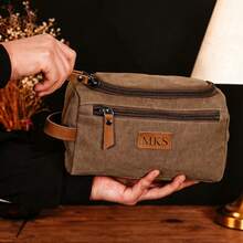 1pc Customized Canvas Men's Toiletry Bag, Personalized Travel Bag, Customized Men's Grooming Bag (With Name), Groomsman Gift, Men's Toiletry Bag, Toiletry Bag, Valentine's Day Gift, Christmas Gift, Personalized Gift, Men's Toiletry Bag, Men's Travel Shaving Bag, Hanging Toiletry Organizer Bag, Back To School Toiletry Bag, Back To School Essential, Back To School Season Gift - Multicolor - View 3