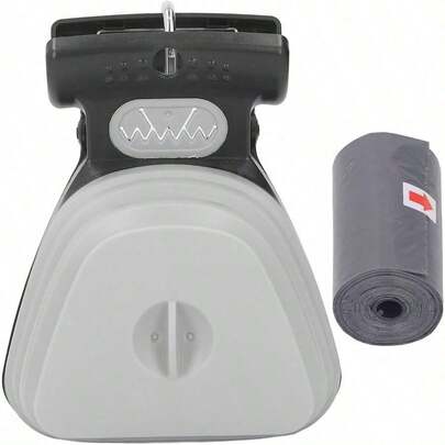 Pooper Scooper Portable Dog Poop Scooper Tamaño de Mano Pup Poop Scoop Dog Waste Cleaner con Bolsa de Basura para Caminar Perros Grandes y Pequeños Fuera del Patio Gris