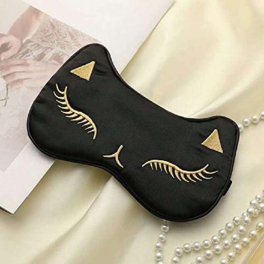 Sleep Eye Masks, Cute Cat Silk Sleep Eye Cover Weight Adjustable Eyeshade Mask Cover For Women Men Sleep Travel Nap (Black),38564509 - 黑色 - 查看 1