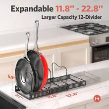 Pans Organizer Rack, 10 Adjustable Compartments, Cookware Holder For Pantry Or Cabinet, Under Cabinet Extendable Pot And Pan Organizer Rack, Kitchen Cabinet OrganizerBlack - Black - View 6