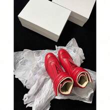 2026 Fashionable European And American Women's Sneakers, Low-Tops, Fashionable Black And White Red Shoes, Casual White Boots, Classic, Versatile Men's Shoes Made Of Genuine Leather, Flat, Casual Retro-Style Sports Shoes, New German Training Shoes - 紅色高幫 - 查看 5