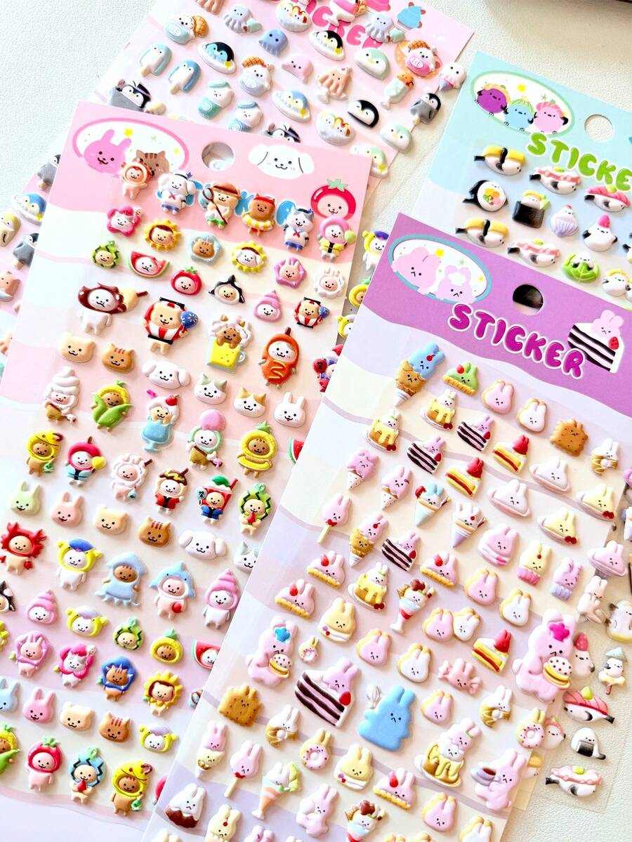 Pegatinas de espuma 3D - Comida de dibujos animados y personajes lindos, sushi, conejo, pegatinas decorativas mini para fundas de teléfono, diarios, scrapbooking - Multicolor - Ver 1