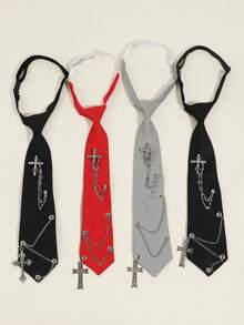 1 chiếc cà vạt thời trang nữ đính đá hình đầu lâu và thánh giá, đơn giản và đa năng, phù hợp cho sinh hoạt hàng ngày, dự tiệc và biểu diễn. - A - Xem 3