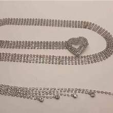 女士水钻金属腰带，时尚闪亮腰链，适合搭配连衣裙、牛仔裤、参加派对、波西米亚风、优雅风、复古风、休闲风，四季皆宜。 - 銀色 - 查看 3