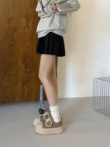 2026 New Spring Women's Shoes, Breathable Student Solid Color Flat Casual Versatile Outdoor Running Shoes, Hook And Loop Design, Street Style Essential Bestseller - Mocha Green - View 4