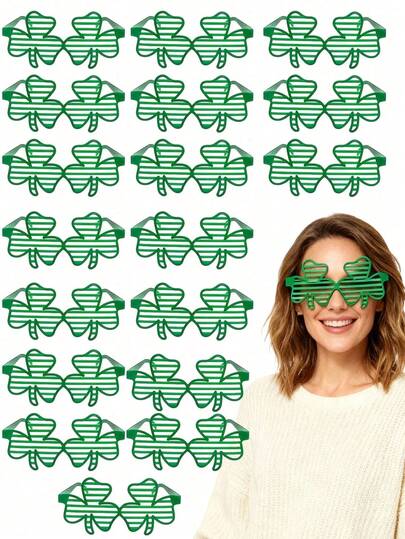 12件/6件装圣帕特里克节绿色三叶草塑料窗帘玻璃杯，绿色塑料窗帘和四叶草玻璃杯，派对道具，独特的四叶草设计，亮绿色，幸运的绿色三叶草，耐用且多功能的装饰品，圣帕特里克节庆祝活动的完美选择，爱尔兰节日派对的创意礼物
