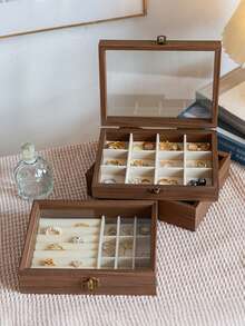 Hộp đựng trang sức cổ điển 3 tầng bằng gỗ óc chó, kiểu ngăn kéo, dùng để đựng nhẫn, bông tai, hộp đựng trang sức bằng nhựa trong suốt và nhung, hộp đựng trang sức thanh lịch cho nhẫn, dây chuyền, vòng tay, bông tai và mặt dây chuyền, trang trí phòng trang điểm. - Nhiều màu - Xem 9