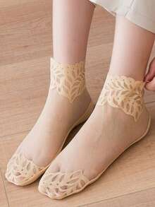 5双装 女士夏季透气弹力薄款透明蕾丝隐形袜 洛丽塔纯色简约时尚蕾丝袜 - 彩色 - 查看 5
