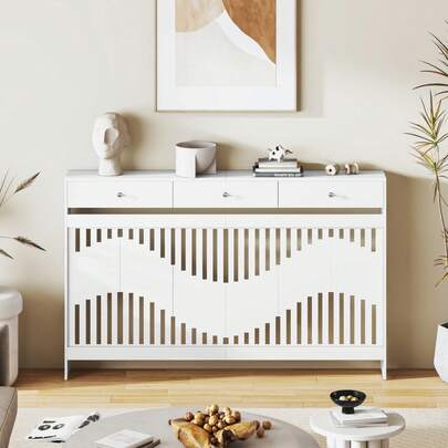 Radiator Cover White Modern MDF Vertical Slats Wood Decorative Cabinet For Living Room Bedroom Hallway