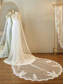 1pc White Lace Minimalist Small Chapel Veil - White - View 7